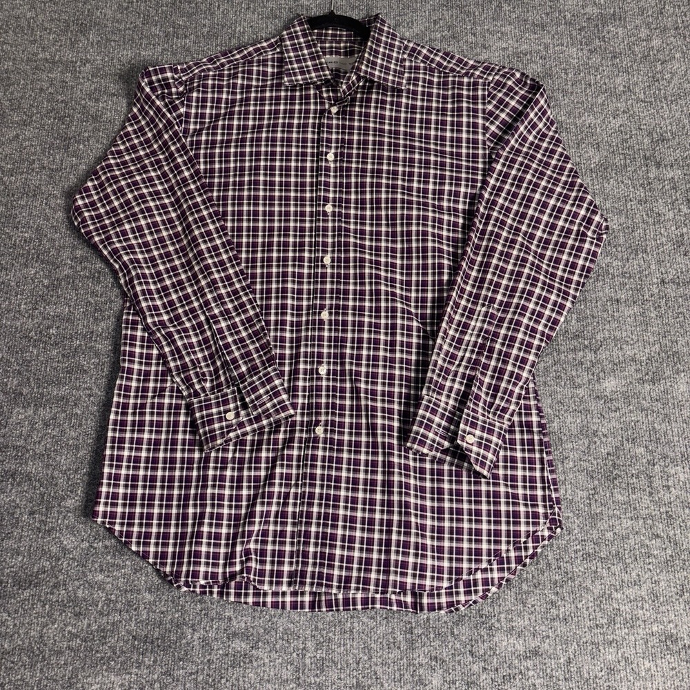 Etro Milano Mens Purple Plaid Long Sleeve Button Down Shirt‎ Sz 42 Made In Italy